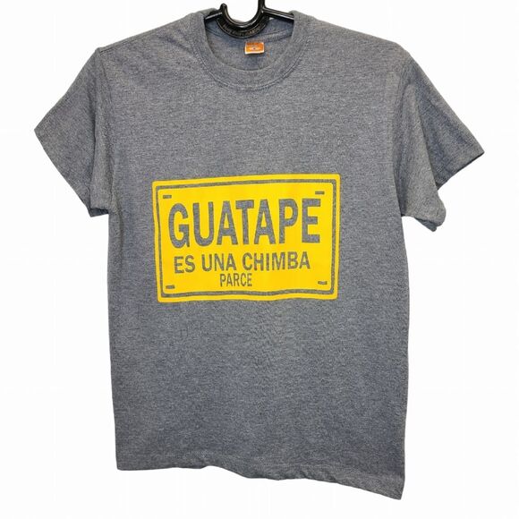 Guatape Es Una Chimba Parce Colombia Grey Yellow Short Sleeve Cotton Tshirt M - Picture 1 of 16